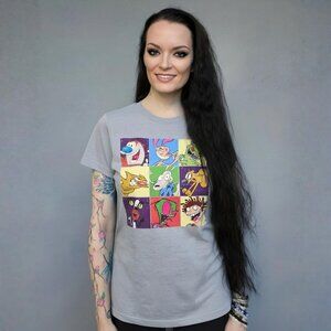 Nickelodeon ✦ Retro Cartoon Block Tee ✦ ’90s Graphic Crewneck Gray S Cotton